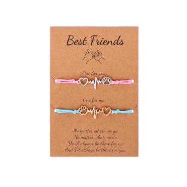 Imagem de Pulseira Best Friends BFF para 2 Pulseira Lifeline Pulse Heartbeat Pulseira com estampa de pata de cachorro Pulseira de coração aberto para mulheres e homens, joias de casal
