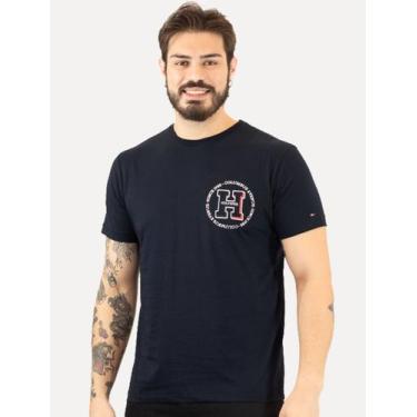 Imagem de Camiseta Tommy Hilfiger Masculina Columbus H Roundle Logo Azul Marinho