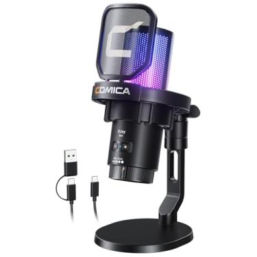 Imagem de comica Ejoy Uni(D) Microfone para Jogos com Cancelamento de Ruído, Luzes RGB, Monitoramento, Silenciamento, para Streaming, Computador, PC, PS5, PS4, Telefone, YouTube (Suporte de Microfone de Mesa)