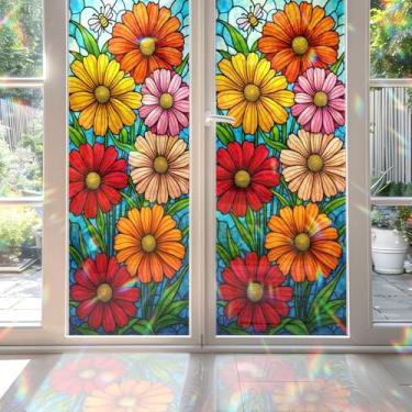 Imagem de 2 peças de película de vitral Zinnia de 45 x 100 cm, película de vitral Zinnia para porta de banheiro antiUV N06
