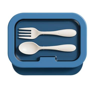 Imagem de Kit Marmita Retratil Silicone Com Divisorias E Talheres Portatil Leve Compacta Vedacao Hermetica Sustentavel Microondas Freezer Ideal Refeicoes Diarias - Azul