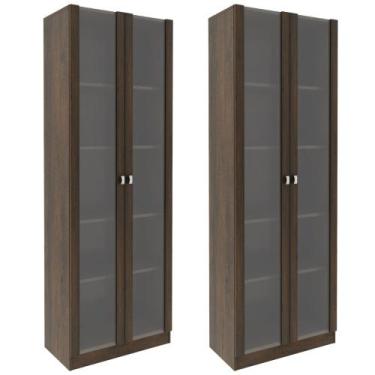 Imagem de Kit 2 Estantes Escritório 2 Portas De Vidro 4 Prateleiras Cannes 171x5