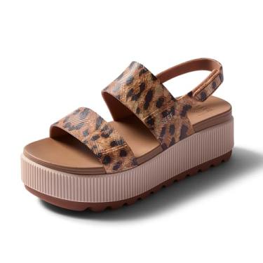 Imagem de REEF Sandália plataforma feminina Water Vista Higher, adequada à água, tira de velcro ajustável, Leopardo, 36
