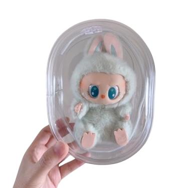 Imagem de Youncewooder Capa protetora para Labubu com chaveiro, bolsa de transporte compatível com bonecas de pelúcia de 15 cm, caixa de armazenamento transparente para viagem e capa de exibição para figuras