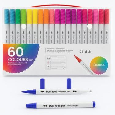 Imagem de Kit Caneta 2 em 1 Brush Lettering e Ponta Fina Dual Pen Canetinha Colo