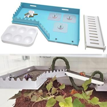 Imagem de Anranmm Acessórios de caranguejo eremita - plataforma com escada e prato de comida, brinquedos de escalada de caranguejo eremita, suprimentos de habitat e acessórios de tanque para répteis, hamsters