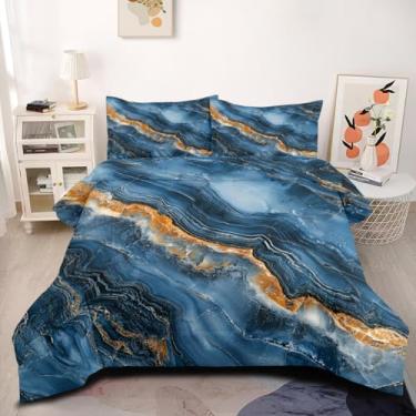 Imagem de CCoutueChen Conjunto de edredom king azul escuro, abstrato, texturizado, semelhante a pedras, para meninas, mulheres, homens, marmorizado, macio, respirável, conjunto de cama de microfibra, 3 peças