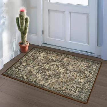 Imagem de Foxmas Tapetes pequenos para entrada, tapete vintage lavável à máquina, 5,5 x 7,5 cm, antiderrapante, para entrada, quarto, cozinha, sala de estar, marrom