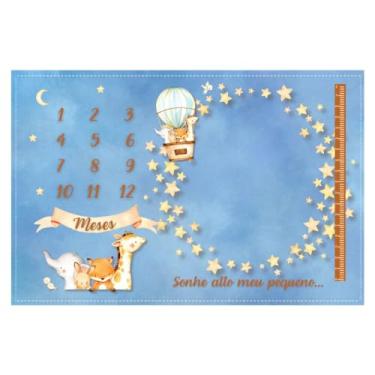 Imagem de Edredom Dupla Face Tapete Foto Bebê Mêsversário Animais Tapete Fotográfico Infantil, Multiuso, Estampa Digital, Acompanha Marcador, Super Macio