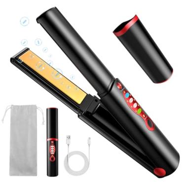 Imagem de Fediman Chapinha E Modelador De Cabelo Sem Fio De Titânio, Mini Chapinha Portátil Recarregável Via Usb Com Aquecimento Rápido E Bateria De 5V/5000Mah, Anti-Queimaduras De 3 Níveis Para Cabelos Rápid