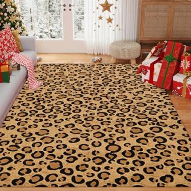 Imagem de ESSMOKO Tapete de sala de estar tapete nórdico simples com leopardo e caxemira artificial para, tapete grande para quarto, lavável e fácil de cuidar, padrão pequeno A-90 * 150 cm