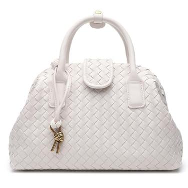 Imagem de Bolsa feminina de tecido elegante, bolsa de mão de couro, feita à mão, bolsa de ombro, bolsa de mão macia, Branco, free