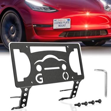Imagem de Moldura frontal sem furadeira compatível com Tesla Model 3 2019-2023 Suporte de montagem de gancho de reboque para placa de carro antifurto Capas de etiqueta de carro à prova de ferrugem, acessórios
