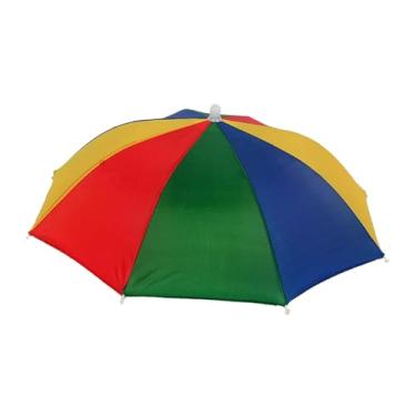 Imagem de Dynwave Chapéu guarda-chuva arco-íris dobrável colorido compacto à prova de chuva elástico sombra chapéu para golfe verão viagem acampamento presente