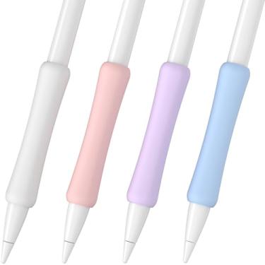 Imagem de FAFALITHIC Pacote com 4 cabos de silicone compatíveis com Apple Pencil 1ª geração, suporte ergonômico para iPencil, escrita confortável e controle preciso (branco/roxo/rosa/azul)