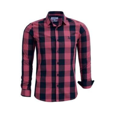 Imagem de Camisa Social Xadrez Fio Tinto Manga Longa Slim 100% Algodão Ref 1899 