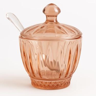 Imagem de Açucareiro de Vidro Rosé 200ml com Colher — Elegância Vintage para Mesa Posta, Sobremesas e Café