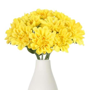 Imagem de IPOPU Flores de crisântemo falsas, 10 peças, PU, flores de dália, 33 cm, flores artificiais de crisântemo, flores falsas, para casa, casamento, escritório, mesa, centro de mesa, decoração floral