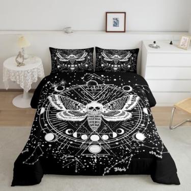 Imagem de Erosebridal Conjunto de Cama de Caveira de Halloween com Edredom de Mariposa Boêmia, Tamanho Completo, Conjunto de Edredom de Constelação de Sol e Lua para Crianças, Meninos, Menin(Completo, Multi 81)