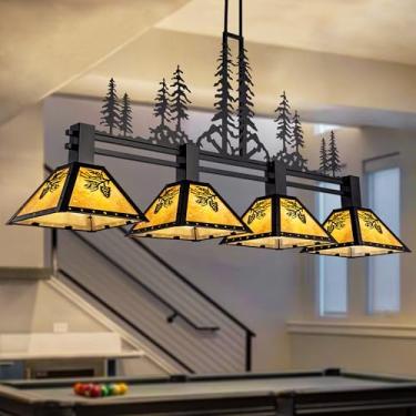 Imagem de TOCHIC Luminária De Mesa De Sinuca De 64", 4 Luzes Tiffany Para Mesa De Bilhar E Sinuca, Lustre De Fazenda Para Sala De Jantar, Luminária Rústica Suspensa De Teto Para Mesas De 7 A 9 Pés, Sala De J