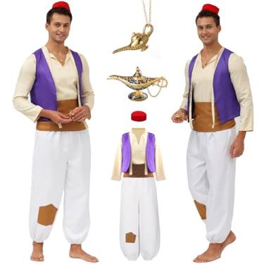 Imagem de Mecamelon 7 peças de fantasia masculina de príncipe árabe, ternos de conto de fadas, cosplay, festa de Halloween, Branco, G