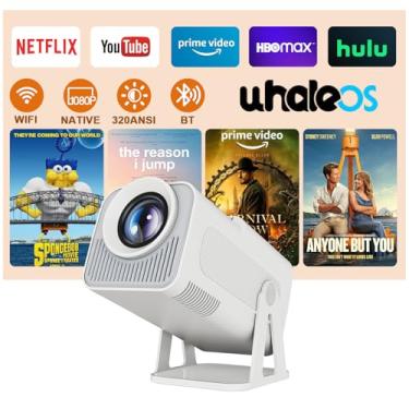 Imagem de [Licenciado pela Netflix] Mini projetor inteligente 320ANSI Native 1080P 4K, compatível com aplicativos oficiais, projetor portátil com WiFi e BT para home theater/exterior/quarto HY320 NTV