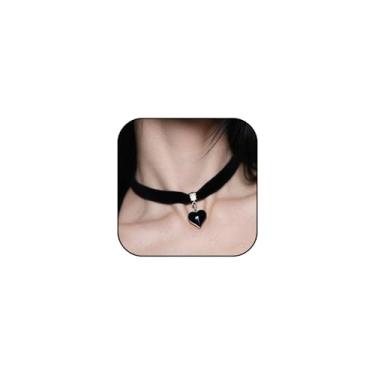 Imagem de Hremhoo Gargantilha preta para mulheres, gótico, vermelho, preto, coração, veludo, renda, gola, festa de Halloween, joia ajustável, Zinco, Sem Pedra Preciosa