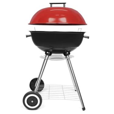 Imagem de paxlloonge Grelhadores a carvão, churrasqueira ao ar livre com mesa lateral, churrasqueira a carvão com rodas para grelhar ao ar livre/cozinhar na mesa - vermelho