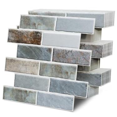 Imagem de Painéis de parede 3D Faux Brick Peel and Stick, pacote com 10, papel de parede autoadesivo à prova d'água e à prova de óleo para sala de estar, cozinha, quarto, azulejos decorativos removíveis e