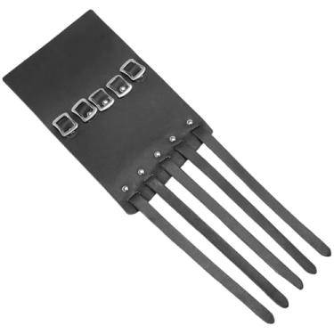 Imagem de GORGECRAFT Pulseira de couro de vaca com fivela quadrada de 5 fileiras de pulseiras punk para tiro com arco e flecha protetores de braço de couro preto manopla medieval viking ajustável para cosplay