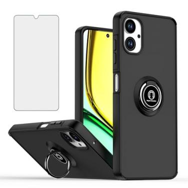 Imagem de Furill Capa de telefone para Samsung Galaxy A06 5G fosca translúcida com protetor de tela de vidro temperado, anel de dedo resistente, suporte giratório, suporte magnético, capa para carro Ao6 A 06 4G