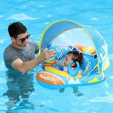 Imagem de Swimbobo Anel flutuante de piscina para bebês com dossel ajustável e assento de segurança brinquedo de piscina para idades de 6 a 36 meses