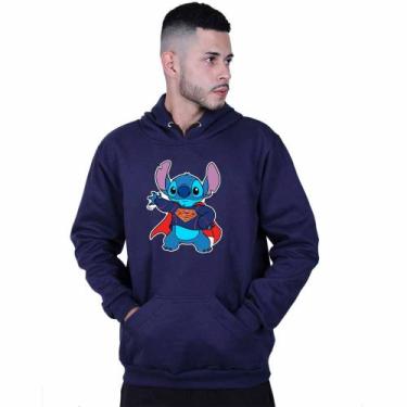 Imagem de Moletom Unissex Canguru Lilo Stitch Super Homen - Lafre, Azul marinho,