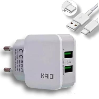 Imagem de Carregador de Celular Turbo Smartphone 2 USB Cabo TipoC Bivolt - KAIDI