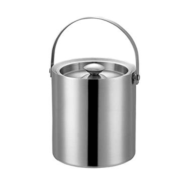 Imagem de Balde de gelo para festas Balde de gelo portátil de aço inoxidável para vinho champanhe refrigerador balde de gelo de camada dupla com tampa bar festa casa balde de bebida recipiente de gelo balde de