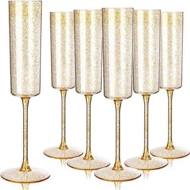 Imagem de Taças de champanhe YOUBET, pacote com 24 taças de plástico Gold Glitte