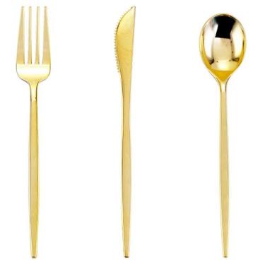 Imagem de Conjunto de talheres de plástico dourado PULOTE 150PCS para festas e c