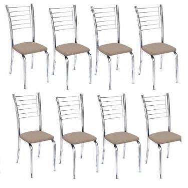 Imagem de Kit 8 Cadeiras Lara Cromada Para Cozinha Bege - GAT MAGAZINE