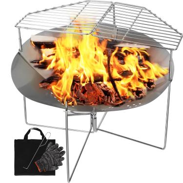 Imagem de REDCAMP Fogueira dobrável portátil – lareira a lenha de 50,8 cm com grelha dobrável e bolsa de armazenamento
