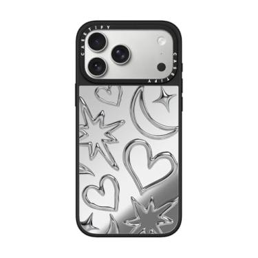 Imagem de CASETiFY Capa espelhada para iPhone 17 Pro Max [refletiva/compatível com Magsafe/1,5 m. 1 x proteção contra quedas de grau militar] - rabiscos cromados - prata em preto