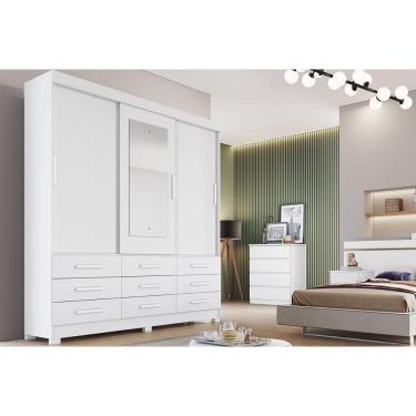 Imagem de Guarda Roupa Solteiro 3 Portas (1 C/ Espelho) E 9 Gavetas Buriti/jequitibá Neve - Novo Horizonte