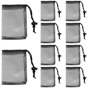 Imagem de BLLNDX Bolsa pequena de malha com cordão, 10 peças, preta, 15 x 10 cm, mini bolsa de viagem de nylon para brinquedos de piscina, mercearia, bolsa de armazenamento de cosméticos