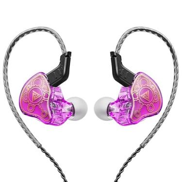 Imagem de CNWUJASS Fone de ouvido intra-auricular com fio, QKZ Hi7T 3,5 mm fones de ouvido para jogos, fone de ouvido esportivo dinâmico com microfone, para chamadas de DJ Music Gaming (roxo)