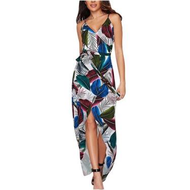 Imagem de Vestido feminino sem mangas verão praia senhoras com estampa de férias