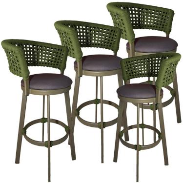 Imagem de 4 Banqueta Somália Em Alumínio E Corda Náutica Jardim Verde Musgo