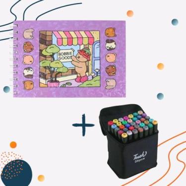 Imagem de Kit Canetinha 36 Cores Touch Ponta Dupla com Livro de Colorir Capa Dur