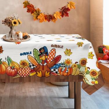 Imagem de Arquiel Toalha de mesa rústica de Ação de Graças peru impermeável, abóboras, retângulo, toalha de mesa lavável, para decoração de festa de Ação de Graças, colheita, decoração de cozinha (152 × 300 cm)