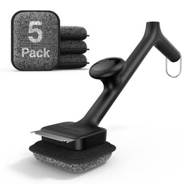 Imagem de ThermoMaven Escova para churrasqueira sem cerdas com 5 cabeças de escova de substituição, preta