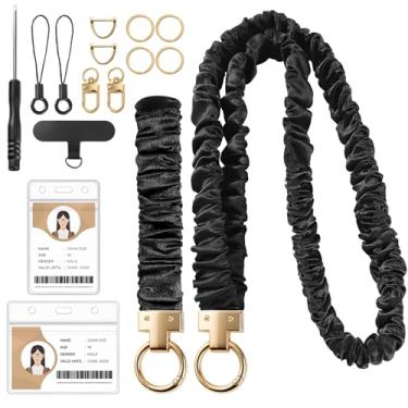 Imagem de Cordão Scrunchie com suporte de identidade, cordão de professor para crachás de identificação e chaveiro elástico Scrunchie para mulheres (preto)