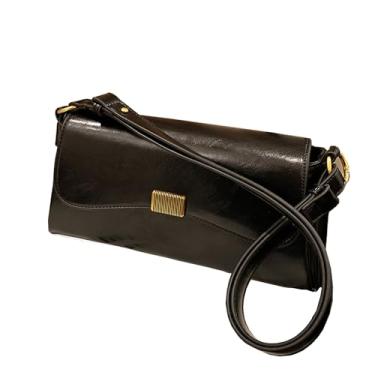 Imagem de Rcheommo Bolsa de ombro feminina de couro PU sólido bolsas pequenas bolsas axilas vintage bolsa clutch bolsa transversal, Preto, One Size